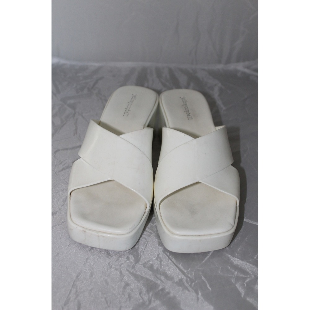 Jeffrey Campbell‎ White Platform Slide Sandals Criss-Cross Block Heel Size 9